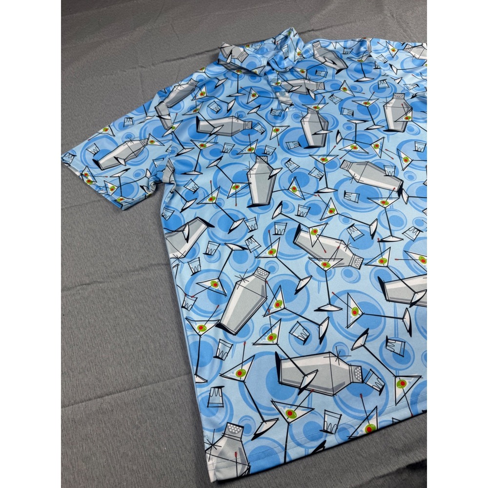 Loudmouth Golf Martini Cocktail Shaker Polo Shirt Blue Mens XL Short Sleeve - Picture 9 of 16